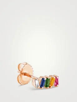 18K Rose Gold Bold Rainbow Sapphire Stud Earrings