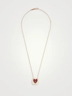 14K Rose Gold Bold Small Ruby Heart Pendant Necklace With Diamonds