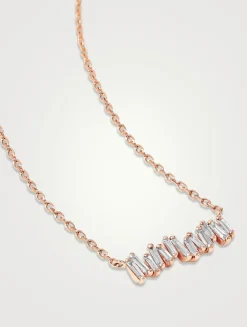 18K Rose Gold Classic Diamond Mini Bar Pendant Necklace