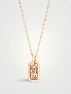 18K Rose Gold Classic Mini Dog Tag Diamond Pendant Necklace