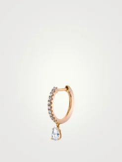 18K Rose Gold Diamond Huggie Hoop Earring With Pear Diamond Drop