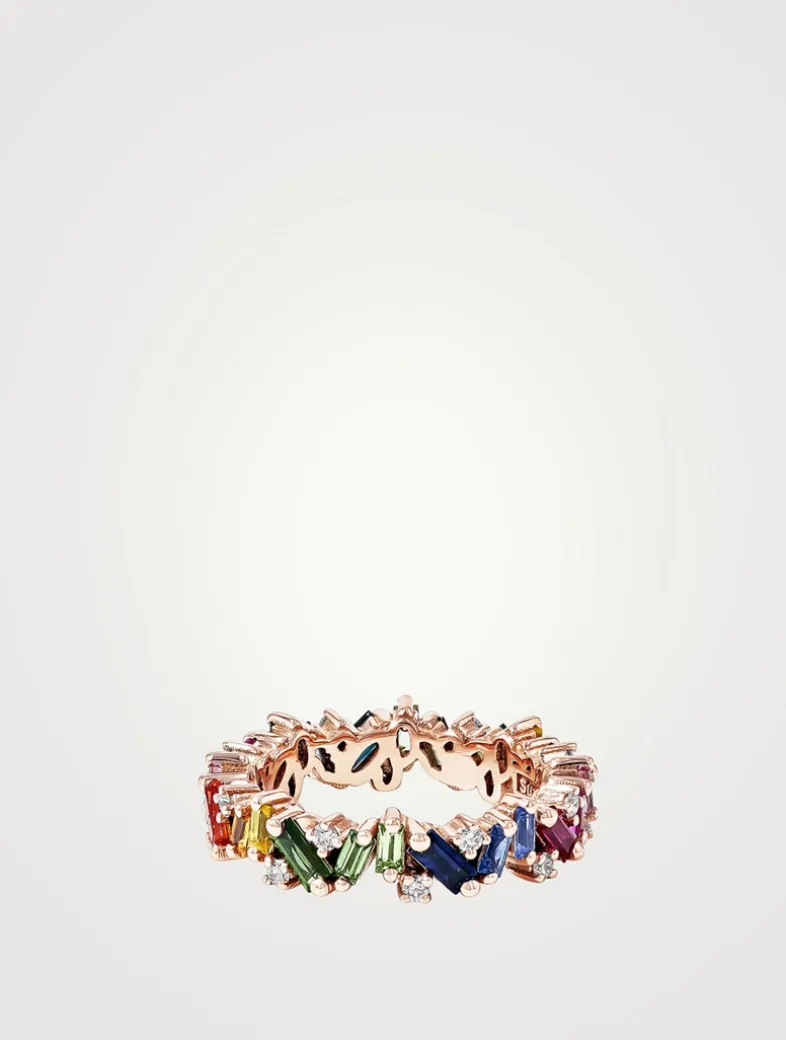 18K Rose Gold Frenzy Rainbow Sapphire Eternity Band