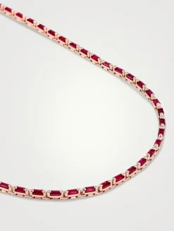 18K Rose Gold Linear Full Ruby Tennis Necklace