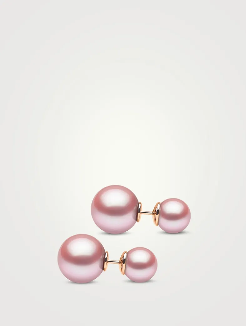 18K Rose Gold Pearl Earrings With Diamonds