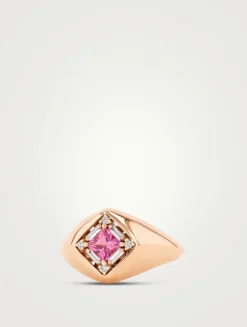 18K Rose Gold Princess Pink Sapphire Signet Ring
