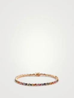 18K Rose Gold Rainbow Sapphire Tennis Bracelet