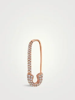 18K Rose Gold Safety Pin Earring With Diamonds