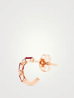 18K Rose Gold Thin Mix Mini Ruby Hoop Earrings