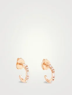 18K Rose Gold Thin Mix Mini Diamond Hoop Earrings