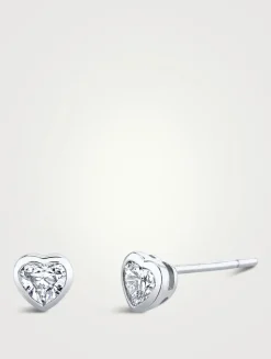 18K White Gold Bezel Heart Diamond Stud Earrings