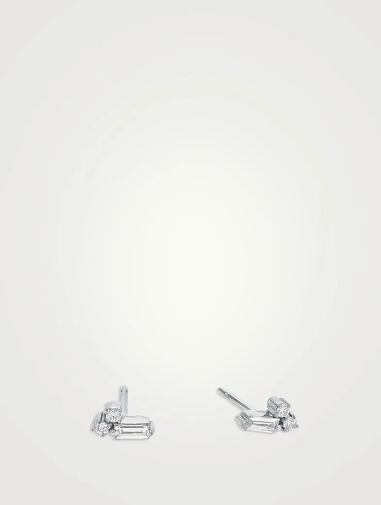 18K White Gold Bold Burst Mini Diamond Stud Earrings