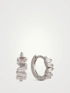 18K White Gold Bold Diamond Huggie Hoop Earrings