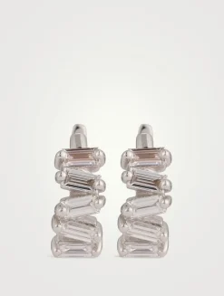 18K White Gold Bold Diamond Huggie Hoop Earrings