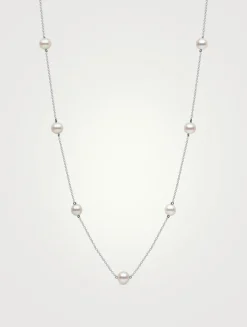 18K White Gold Chain Necklace With Pearls