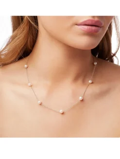 18K White Gold Chain Necklace With Pearls