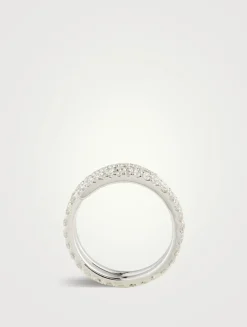 18K White Gold Coil Ring With Diamonds