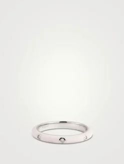 14K White Gold Enamel Stack Ring With Diamonds