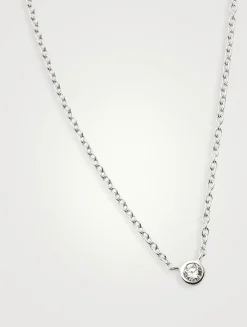 14K White Gold Fine Diamond Solitaire Pendant Necklace