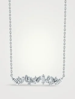 18K White Gold Frenzy Bar Diamond Pendant Necklace