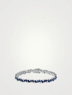 18K White Gold Frenzy Dark Blue Sapphire Tennis Bracelet