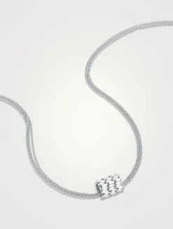 18K White Gold Infinite Triple Row Diamond Rondelle Pendant Necklace