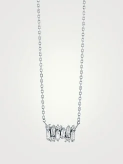 18K White Gold Shimmer Diamond Mini Bar Pendant Necklace