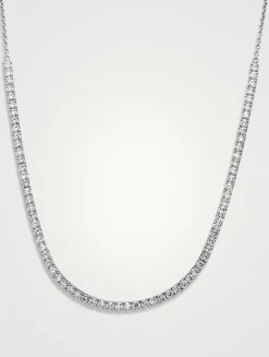 18K White Gold Uniform Half Line Necklace With Diamonds