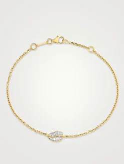 18K Yellow Gold Small Palm Leaf Bracelet With Diamonds