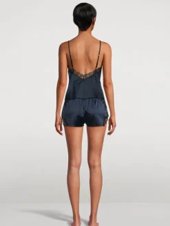 Lace Inset Stretch Silk Tap Shorts