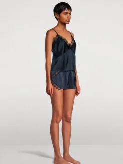 Lace Inset Stretch Silk Tap Shorts