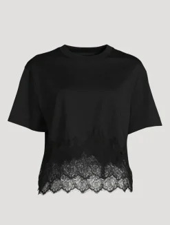 Lace-Trimmed Cropped T-Shirt