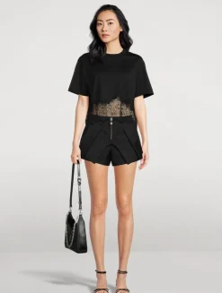 Lace-Trimmed Cropped T-Shirt