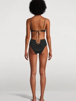 Lace-Up High-Waist Bikini Bottom