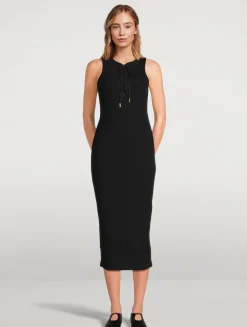 Lace-Up Jersey Midi Dress