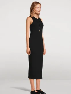 Lace-Up Jersey Midi Dress