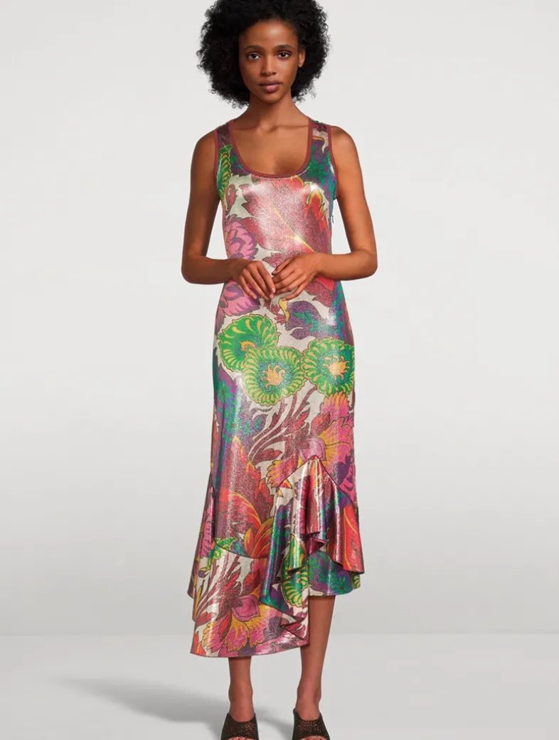 Laminated Jersey Dress In Floral Print