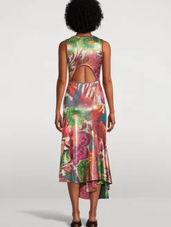Laminated Jersey Dress In Floral Print