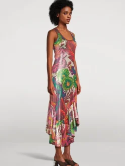 Laminated Jersey Dress In Floral Print