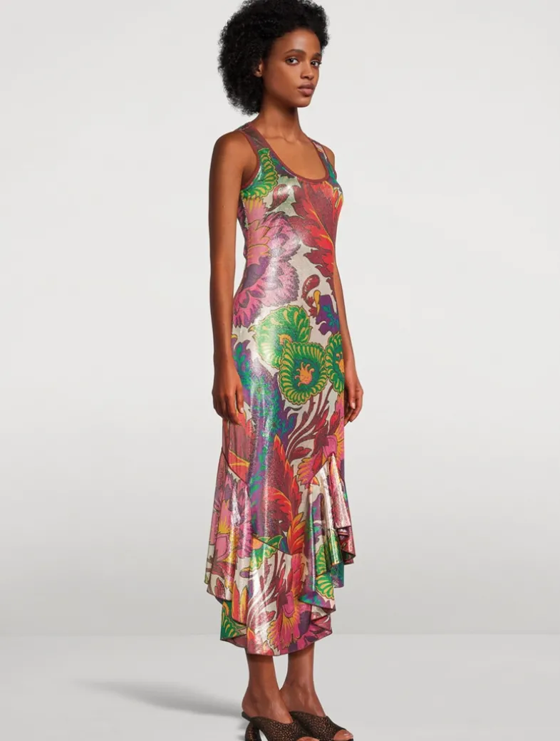 Laminated Jersey Dress In Floral Print