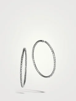 Large Carved Chain Sterling Silver Hoop Earrings