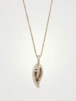 Large 18K Gold Leaf Necklace With Diamonds