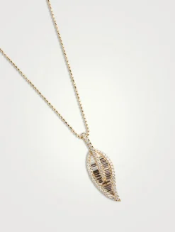 Large 18K Gold Leaf Necklace With Diamonds