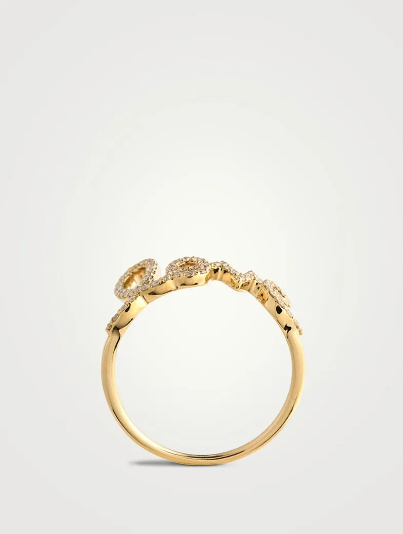 Large 14K Gold Love Script Ring With Diamonds