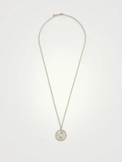 Large 14K Gold Luck Tableau Medallion Necklace With Diamonds