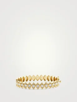 Large 14K Gold Marquise-Eye Bangle Bracelet With Diamonds