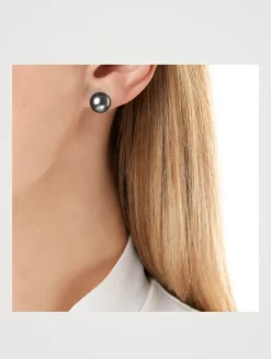 Large 18K White Gold Tahitian South Sea Pearl Stud Earrings