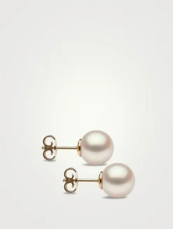 Large 18K Yellow Gold Pearl Stud Earrings