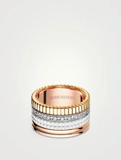 Large Quatre White Edition 18K Gold Ring With Diamonds And White Hyceram