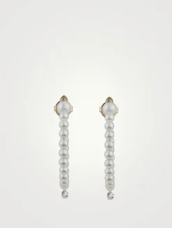 Large Sea Of Beauty 14K Gold Pearl Hoop Earrings With Diamonds