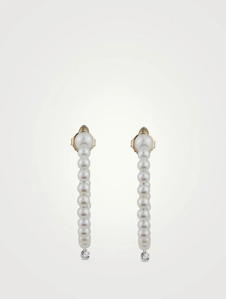 Large Sea Of Beauty 14K Gold Pearl Hoop Earrings With Diamonds